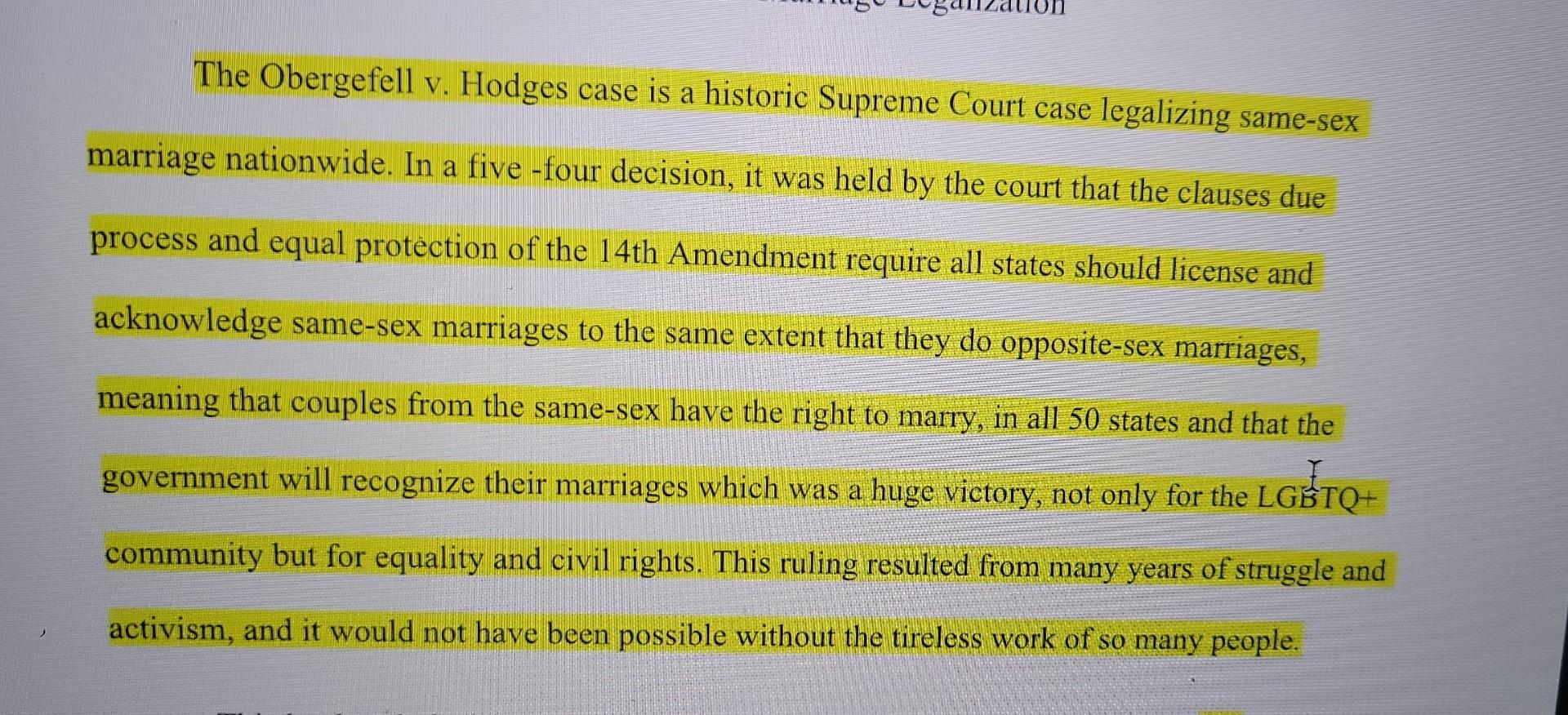 Obergefell V. Hodges Case Brief - Summary - Brief - Key Players