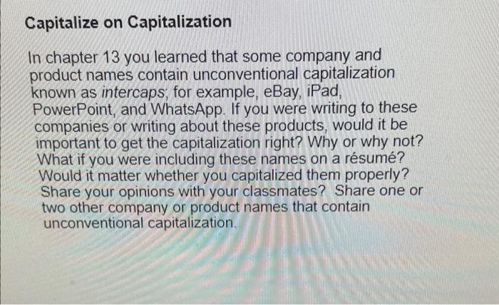 Solved Capitalize On Capitalization In Chapter 13 You | Chegg.com