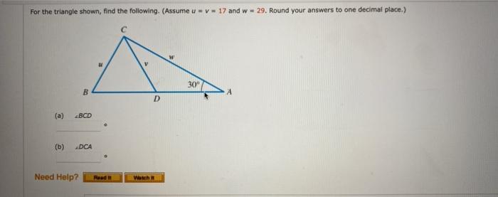 Solved For the triangle shown, find the following. (Assume u | Chegg.com