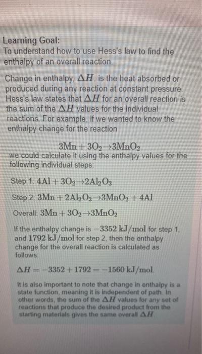 Solved What is the enthalpy for the following reaction Chegg