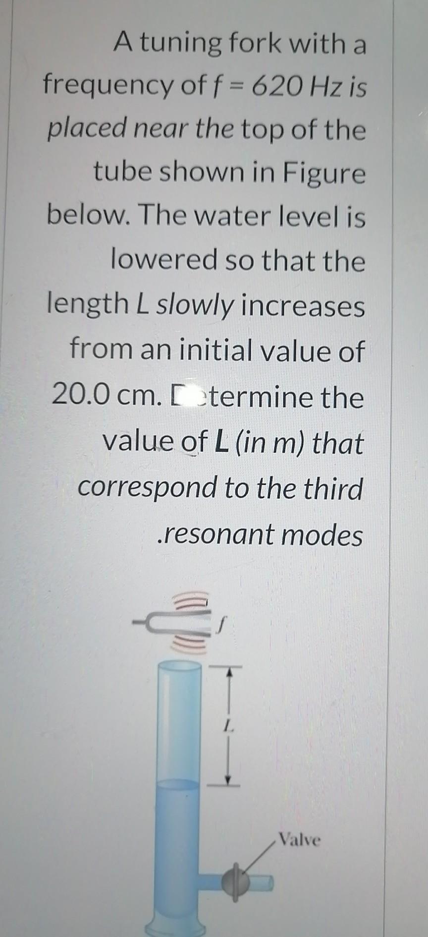 Solved A tuning fork with a frequency of f = 620 Hz is | Chegg.com