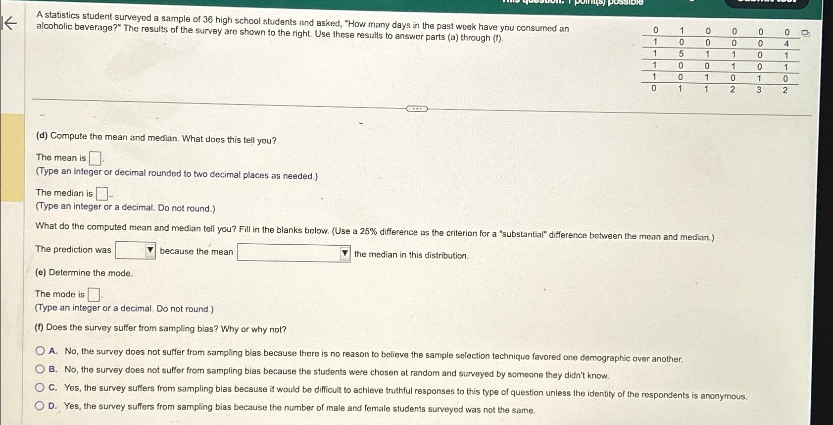 Solved A statistics student surveyed a sample of 36 ﻿high