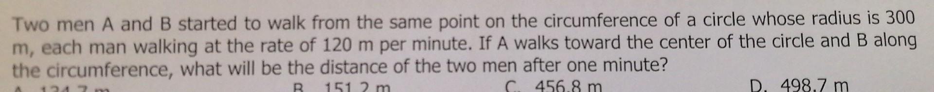 Solved Two men A and B started to walk from the same point | Chegg.com
