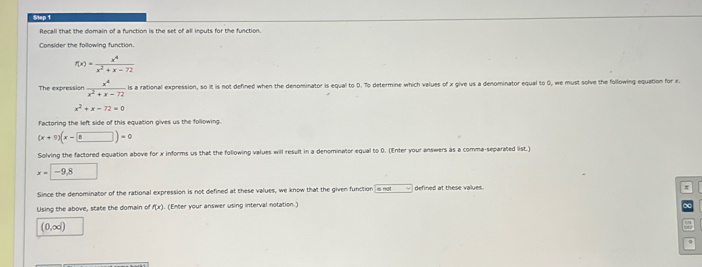 Solved Step 1Recall that the domain of a function is the set | Chegg.com