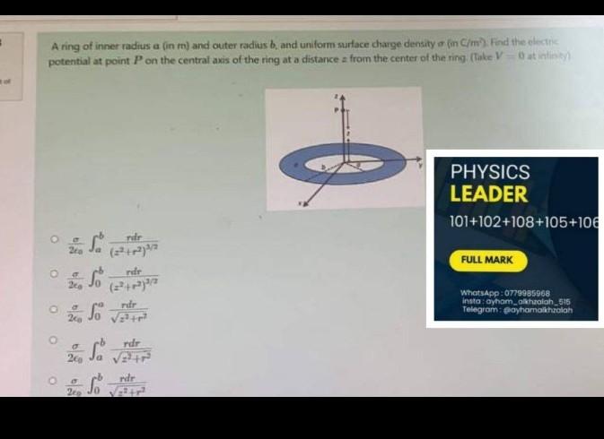 Solved A ring of inner radius a (in m ) and outer radius b, | Chegg.com