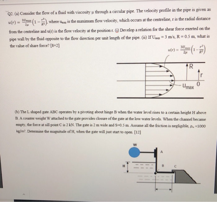 Solved Q2. (a) Consider the flow of a fluid with viscosity u | Chegg.com