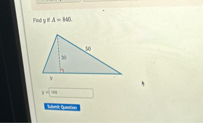 Find \( y \) if \( A=840 \).