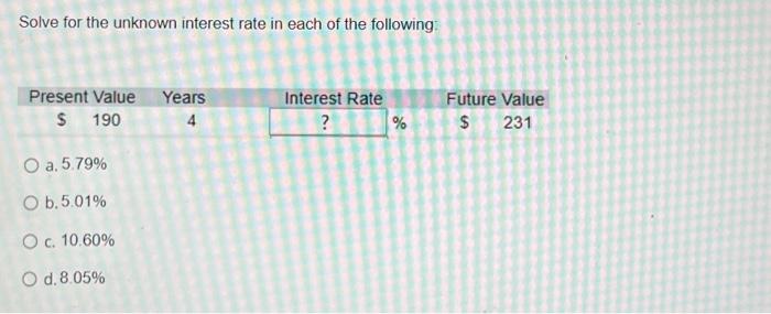 Solved Solve for the unknown interest rate in each of the | Chegg.com