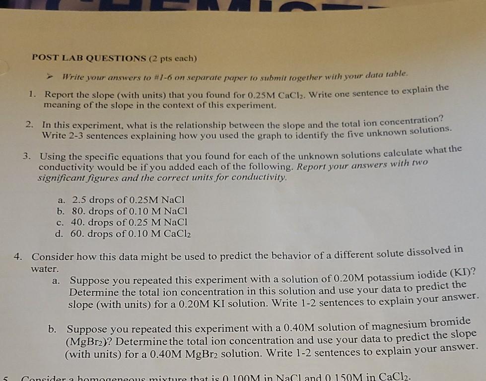 POST LAB QUESTIONS (2 pts each) Write your answers to | Chegg.com