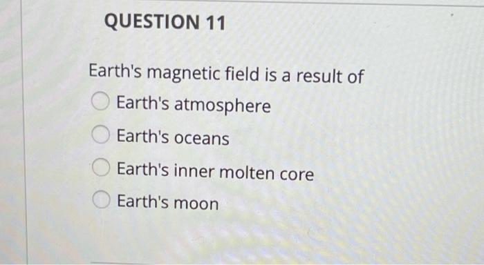 Solved QUESTION 11 Earth's magnetic field is a result of | Chegg.com