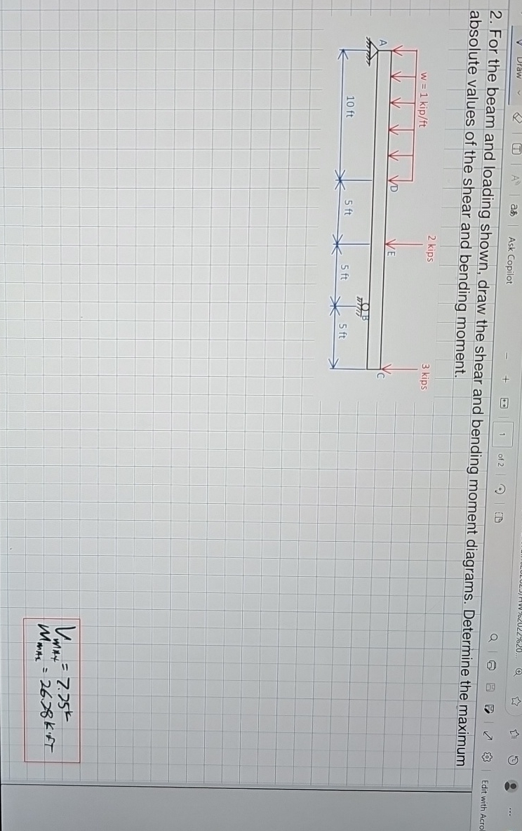 Solved For the beam and loading shown, draw the shear and | Chegg.com