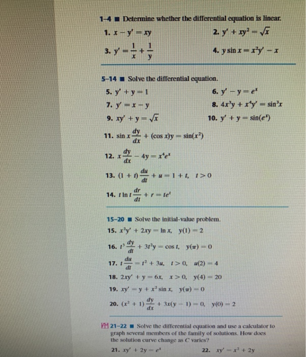 1 4 Determine Whether The Differential Equation Is Chegg Com
