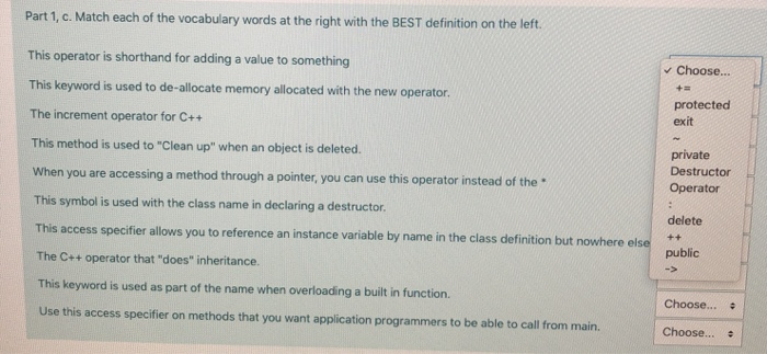 Solved Part 1, c. Match each of the vocabulary words at the | Chegg.com