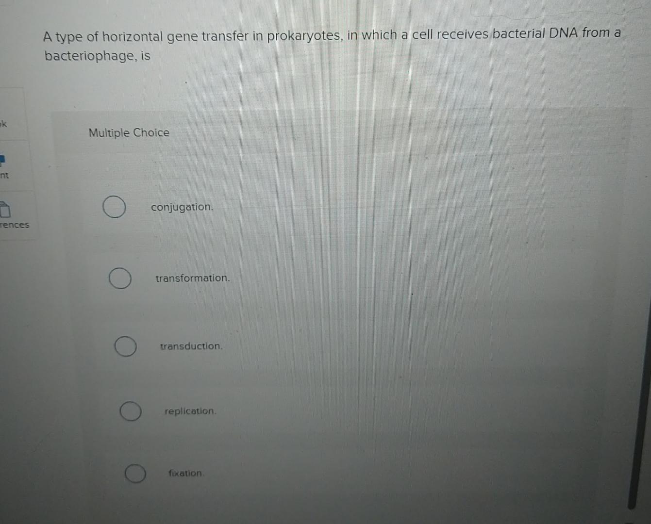 Solved A type of horizontal gene transfer in prokaryotes, in | Chegg.com