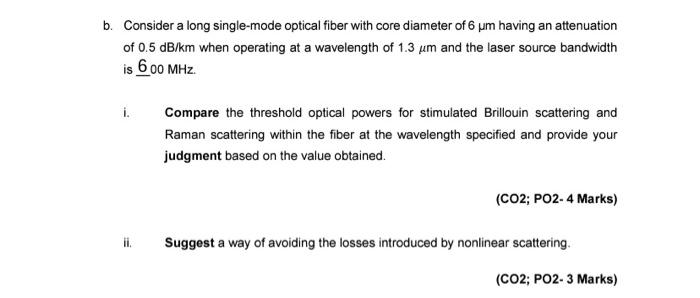 Solved b. Consider a long single-mode optical fiber with | Chegg.com