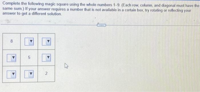 Solved Complete the following magic square using the whole | Chegg.com