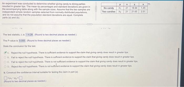 Solved An Experiment Was Conducted To Determine Whether | Chegg.com