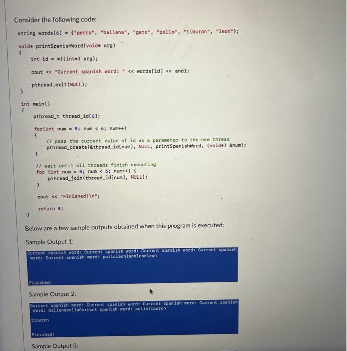 Solved Consider the following code: Below are a few sample | Chegg.com
