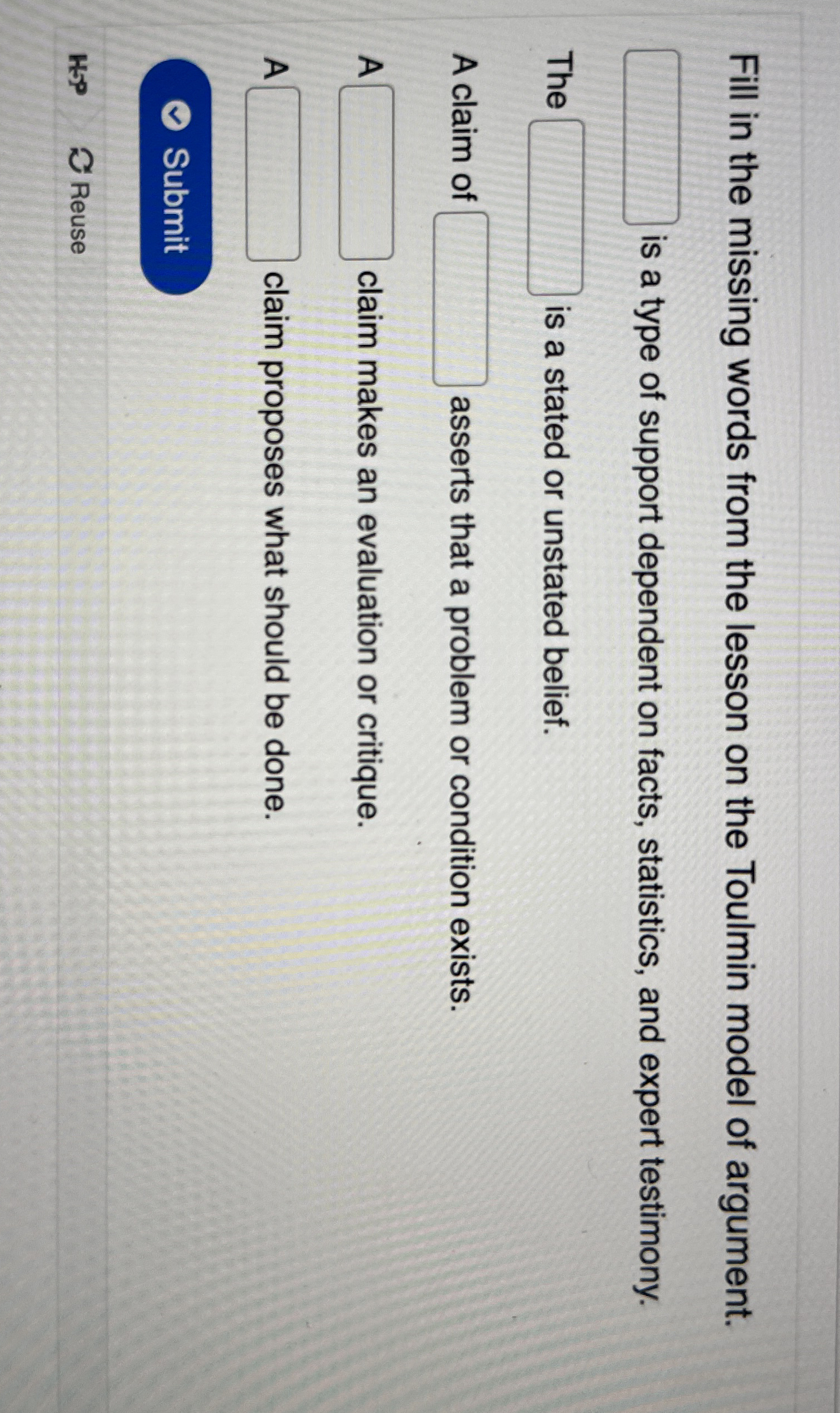 Solved Fill in the missing words from the lesson on the