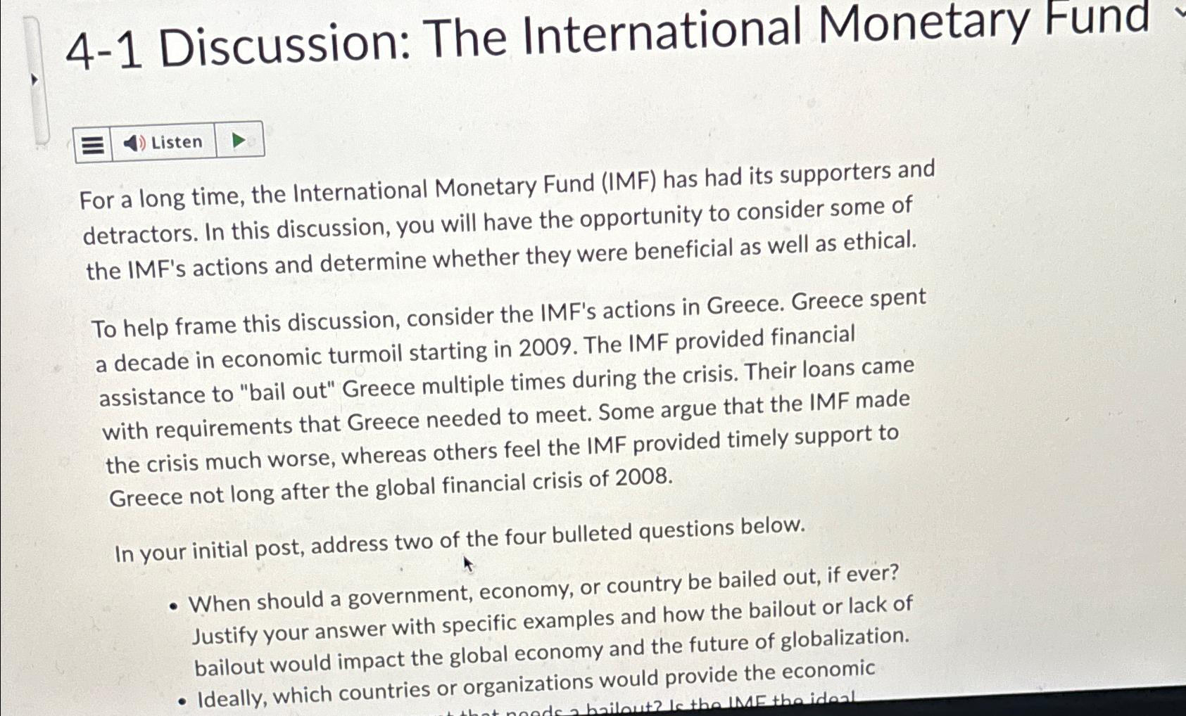 Solved 4-1 ﻿Discussion: The International Monetary FundFor a | Chegg.com