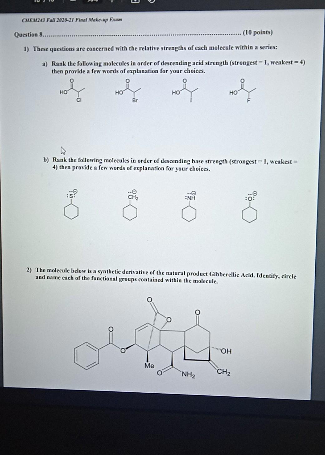 Solved CHEM243 Fall 2020 21 Final Make up Eram Question Chegg