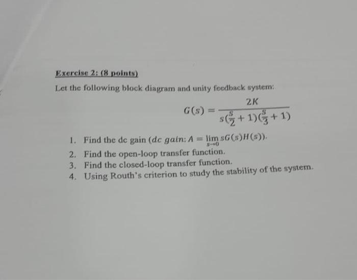 Solved Exercise 2: (8 Points) Let The Following Block | Chegg.com