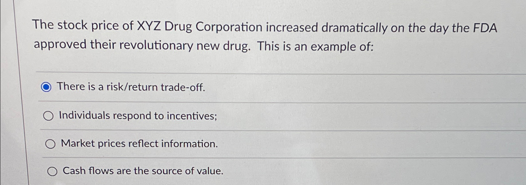 Solved The stock price of XYZ Drug Corporation increased