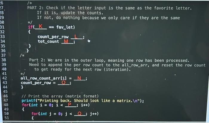 Solved fill in the blanks from A to z and its C programming | Chegg.com