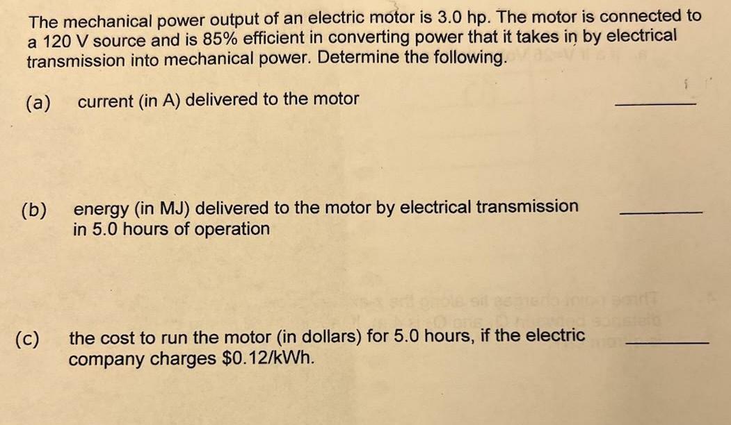 Solved The mechanical power output of an electric motor is