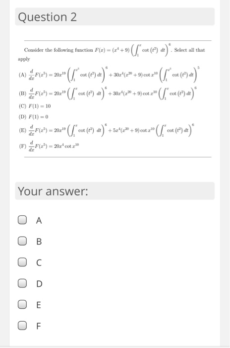 Solved Question 2 Apply Consider The Following Function F(a) | Chegg.com