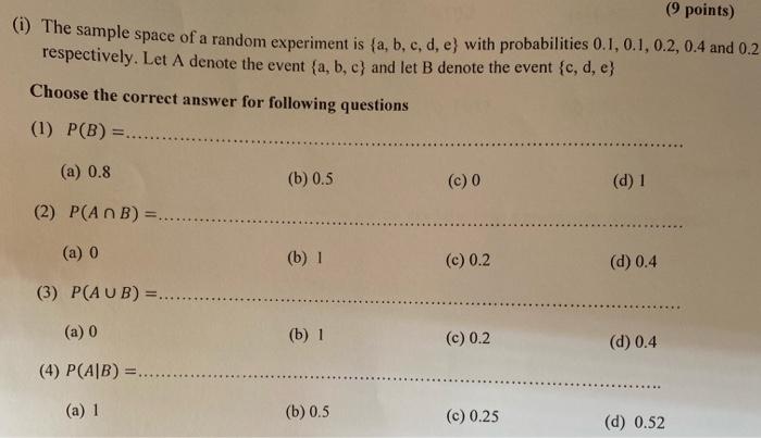 Solved (9 points) () The sample space of a random experiment | Chegg.com