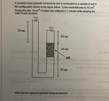 Solved A constant head hydraulic conductivity test is | Chegg.com