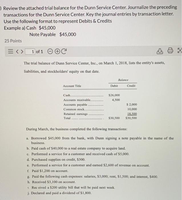 Solved ) Review the attached trial balance for the Dunn