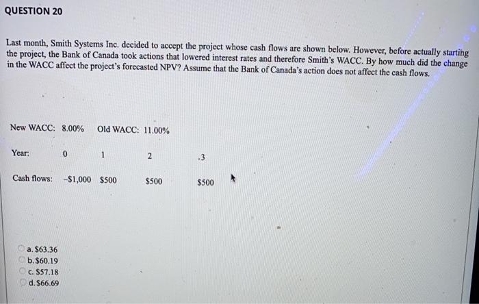 Solved QUESTION 20 Last month, Smith Systems Inc. decided to | Chegg.com