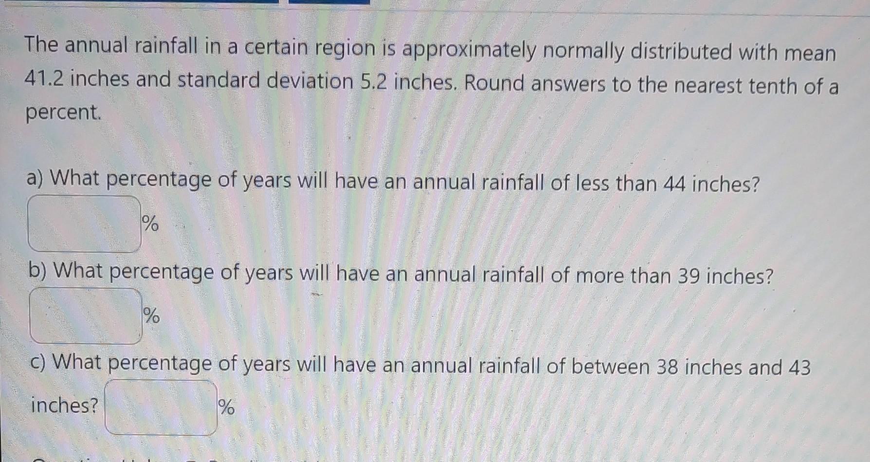 Solved The annual rainfall in a certain region is | Chegg.com
