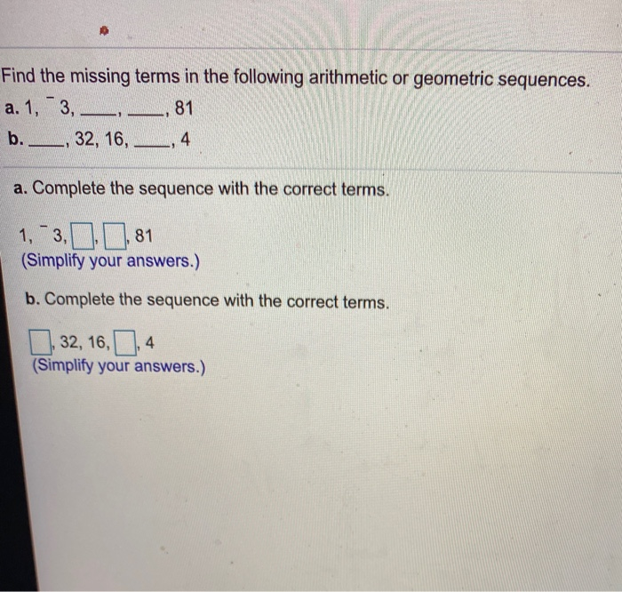 Solved Find The Missing Terms In The Following Arithmetic Or | Chegg.com