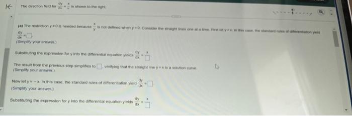 Solved The diecten Fiald for dxdy=yx is shown to the rione. | Chegg.com