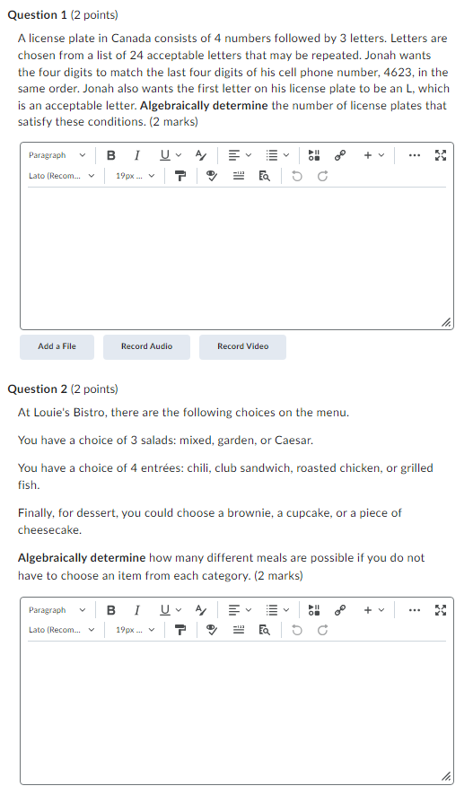 Solved Question 1 (2 ﻿points)A license plate in Canada | Chegg.com
