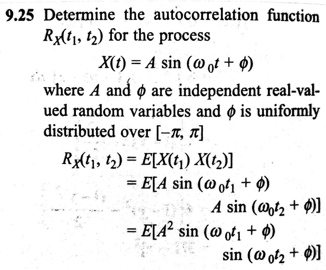 Solved 9.25 Determine the autocorrelation function Ry(ti, | Chegg.com
