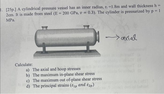 Solved [25p.] A cylindrical pressure vessel has an inner | Chegg.com