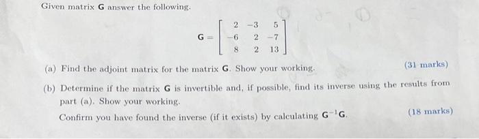 Solved Given matrix G answer the following. | Chegg.com