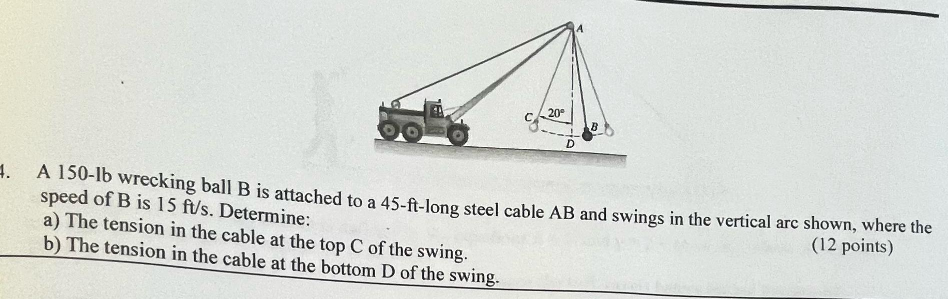 Solved A 150-lb Wrecking Ball B ﻿is Attached To A | Chegg.com