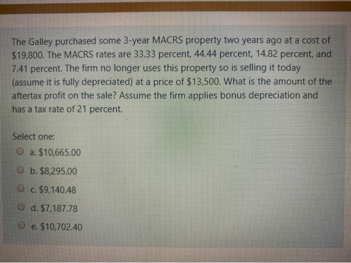 Solved The Galley purchased some 3year MACRS property two