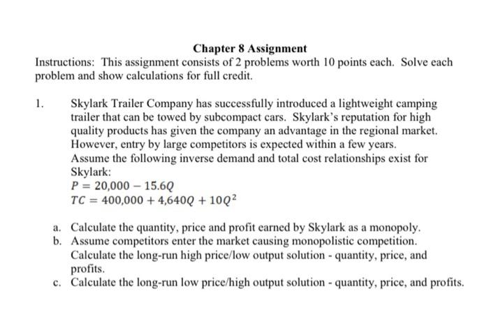 Solved Chapter 8 Assignment Instructions: This assignment | Chegg.com