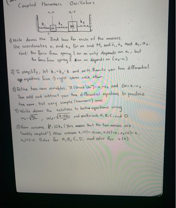 Solved Coupled Harmonic Oscillators 4,10 kzio S. M + 1) | Chegg.com