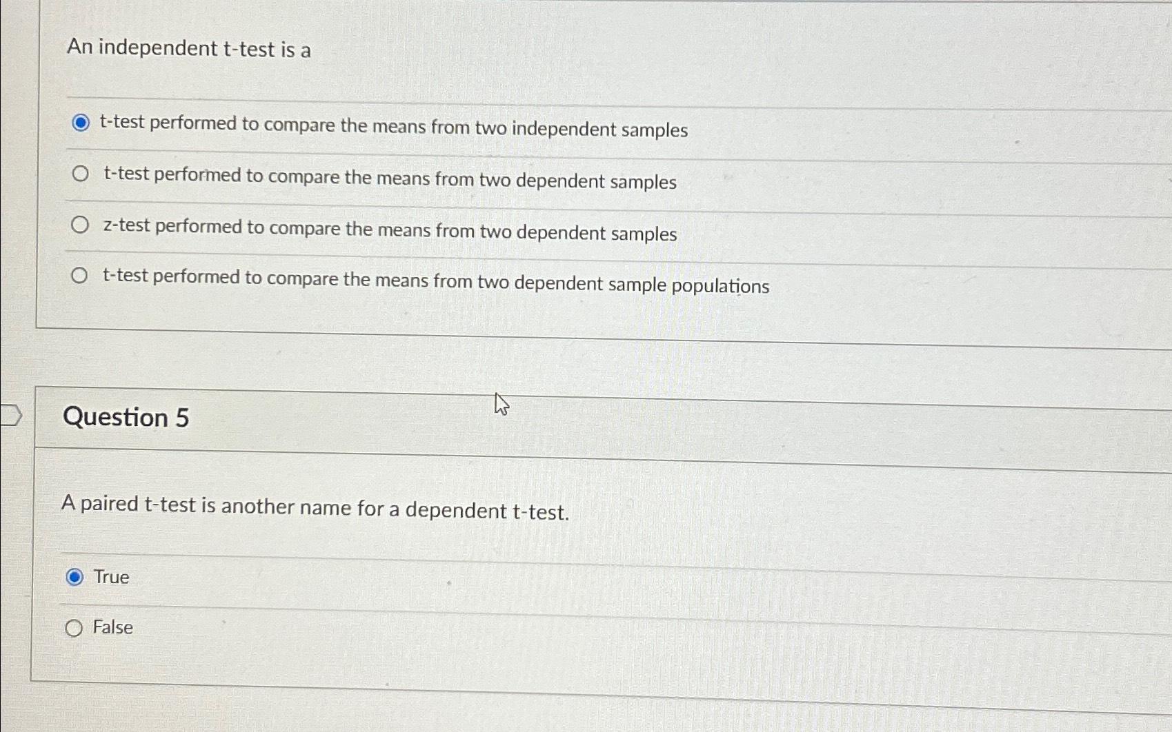 a t test is used to compare means from two independent groups