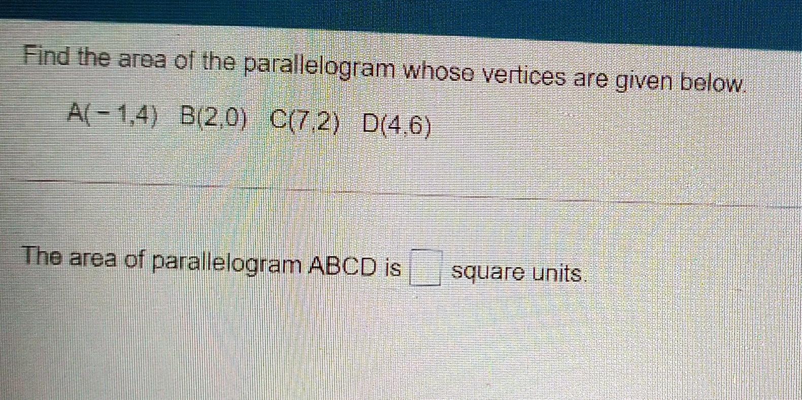 find the area of a parallelogram with the given vertices calculator