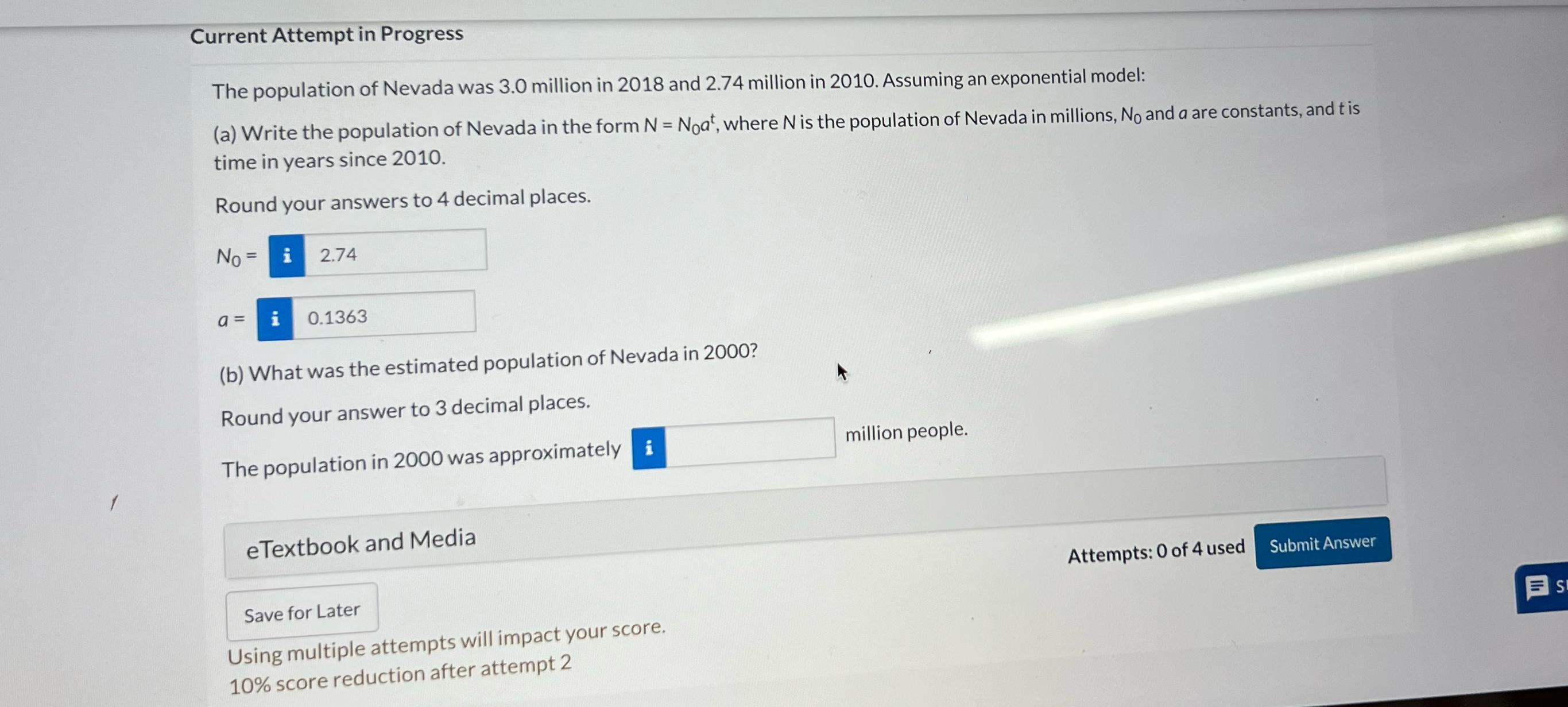 Solved Current Attempt in ProgressThe population of Nevada