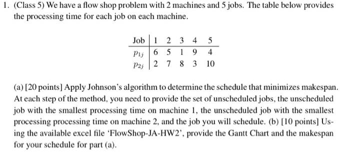 Solved 1. (Class 5) We have a flow shop problem with 2 | Chegg.com
