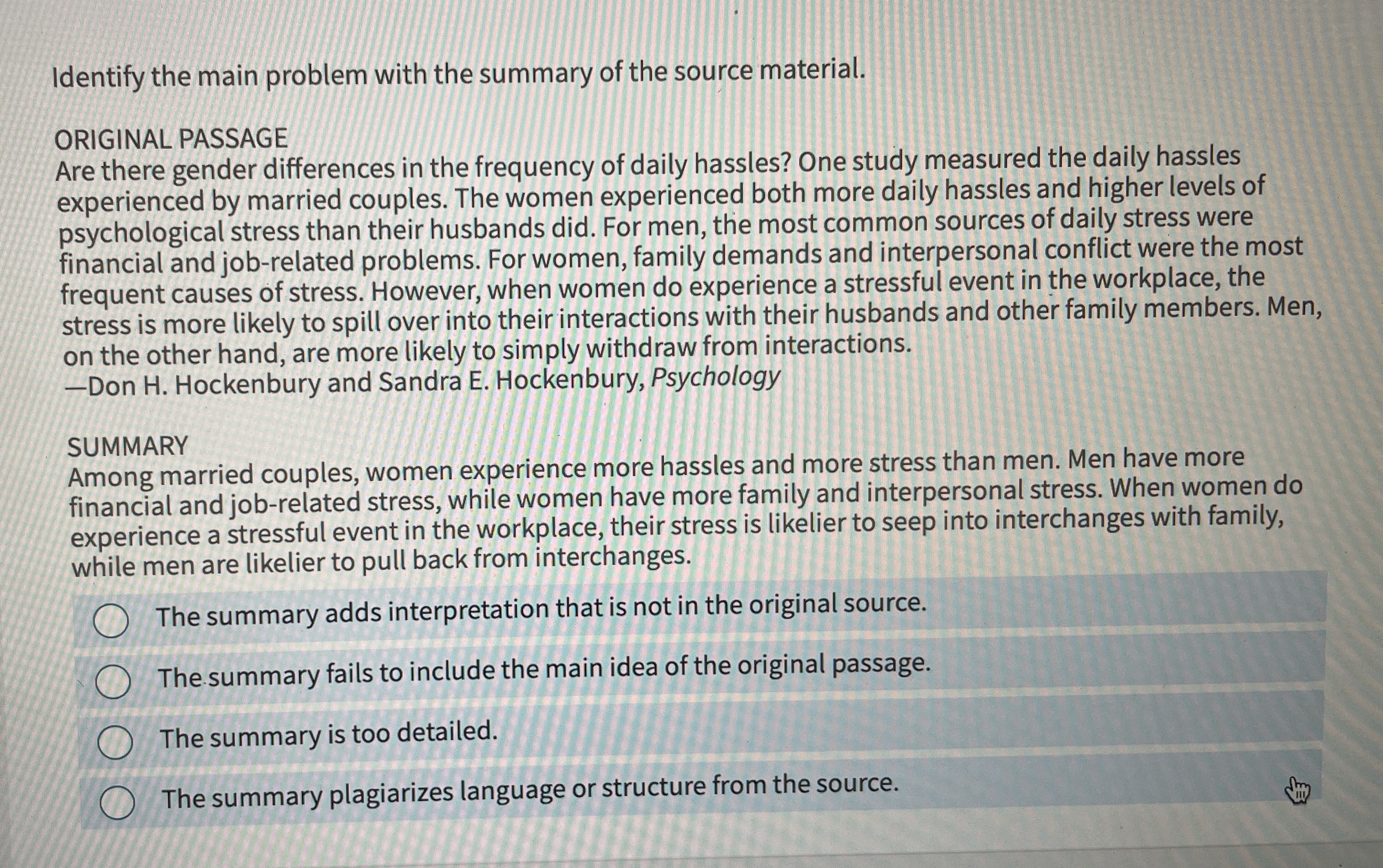 Solved Identify the main problem with the summary of the | Chegg.com
